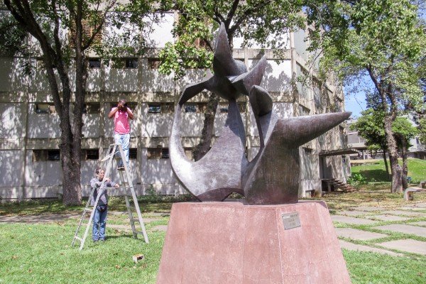 statues, murals, buildings, and artworks at University City in Caracas