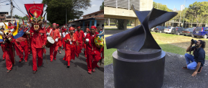 UNESCO Intangible Heritage of Dancing Devils of Corpus Christi in Yare, Venezuela - as part of our Preserving Venezuelan Culture Digitally — Initiative: Venezuela [photo by Gustavo Marcano] and Photographer in the field capturing public art as part of our Preserving Venezuelan Culture Digitally — Initiative: Venezuela side-by-side photo