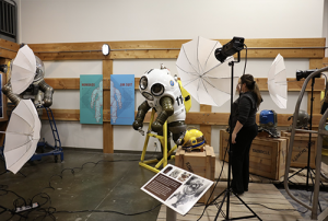 Krista of the Arc/k Project setting up the photogrammetry shoot of the JIM suit, an atmospheric diving suit in the collection of the U.S. Naval Undersea Museum photo